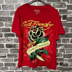 NWT Ed Hardy graphic t-shirt Red rose print bling